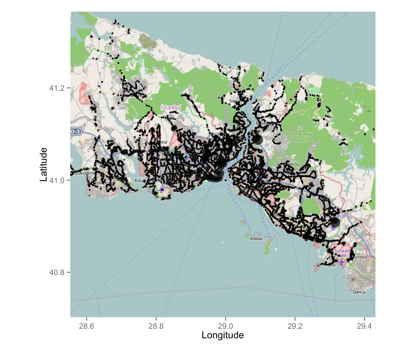 Istanbul Trasportation Network - Node Betweenness Overall Look