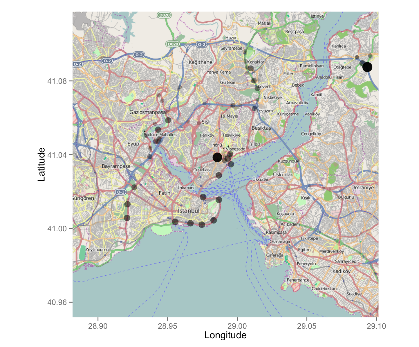 Istanbul Trasportation Network - Node Betweenness Detailed Look